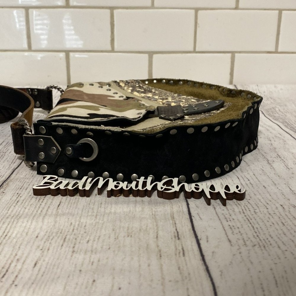 *Ransack Leather Upcycled Handmade Camo Snakeskin Crossbody Purse Saddle Bag - Picture 3 of 11